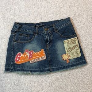 Blue Moon Blue denim mini skirt w patches